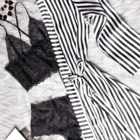 لانجري وكيمونو ساتان 3 قطع 1042