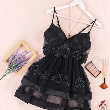 بيبي دول ستان قصير شفاف مع دانتيل 506