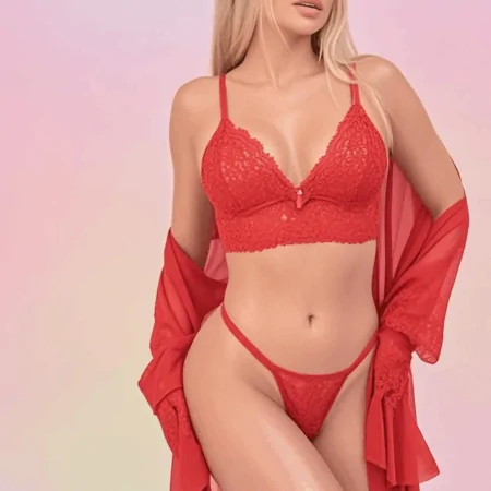 طقم بكيني مع رداء دانتيل 3010