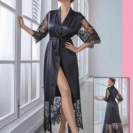 روب زبدة حرير مع أكمام دانتيل 8133