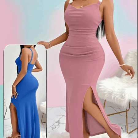 فستان لانجري طويل زبدة 3076